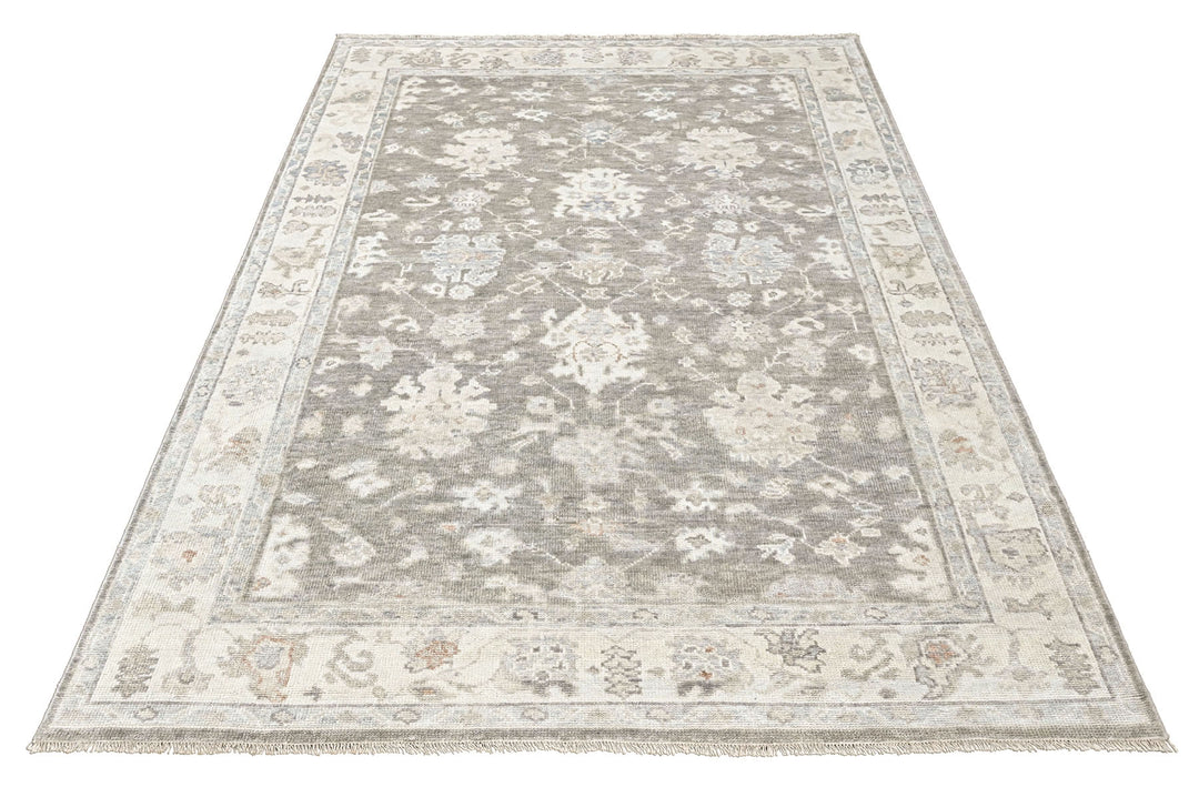 Multi Size Gray Slate Ivory Color Hand Knotted Oushak Wool Transitional Oriental Rug