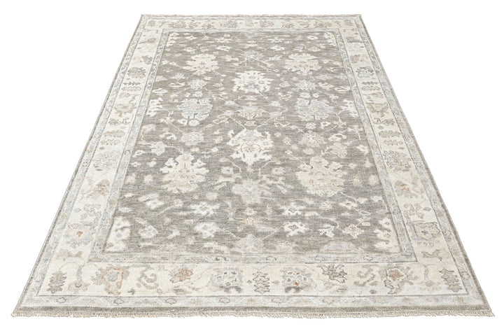 Multi Size Gray Slate Ivory Color Hand Knotted Oushak Wool Transitional Oriental Rug