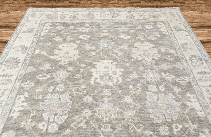 Multi Size Gray Slate Ivory Color Hand Knotted Oushak Wool Transitional Oriental Rug