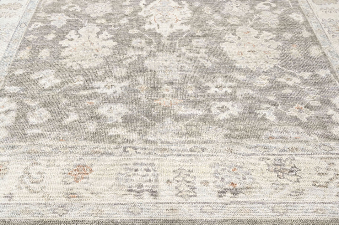 Multi Size Gray Slate Ivory Color Hand Knotted Oushak Wool Transitional Oriental Rug