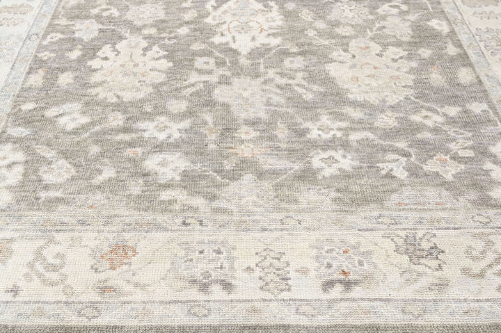 Multi Size Gray Slate Ivory Color Hand Knotted Oushak Wool Transitional Oriental Rug