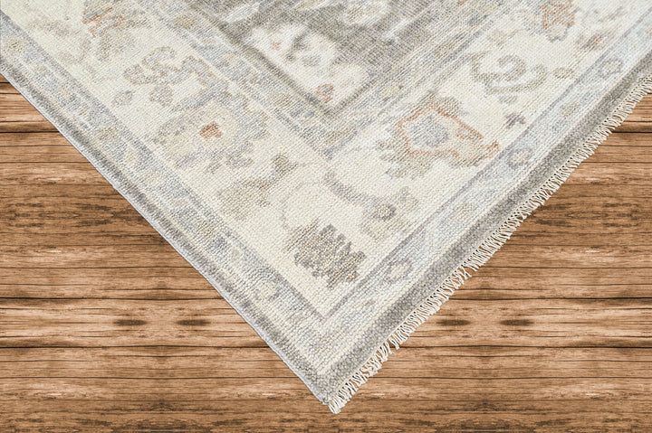 Multi Size Gray Slate Ivory Color Hand Knotted Oushak Wool Transitional Oriental Rug