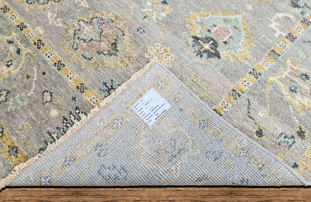 8x10 Gray, Ivory, Sage Color Hand Knotted Oushak Wool Transitional Oriental Rug