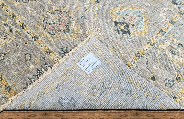8x10 Gray, Ivory, Sage Color Hand Knotted Oushak Wool Transitional Oriental Rug