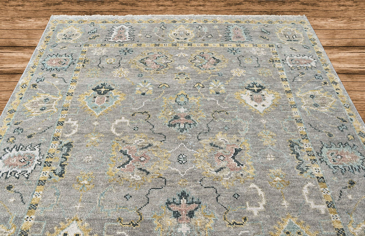 8x10 Gray, Ivory, Sage Color Hand Knotted Oushak Wool Transitional Oriental Rug