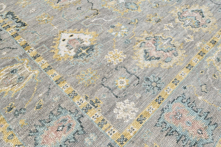 8x10 Gray, Ivory, Sage Color Hand Knotted Oushak Wool Transitional Oriental Rug