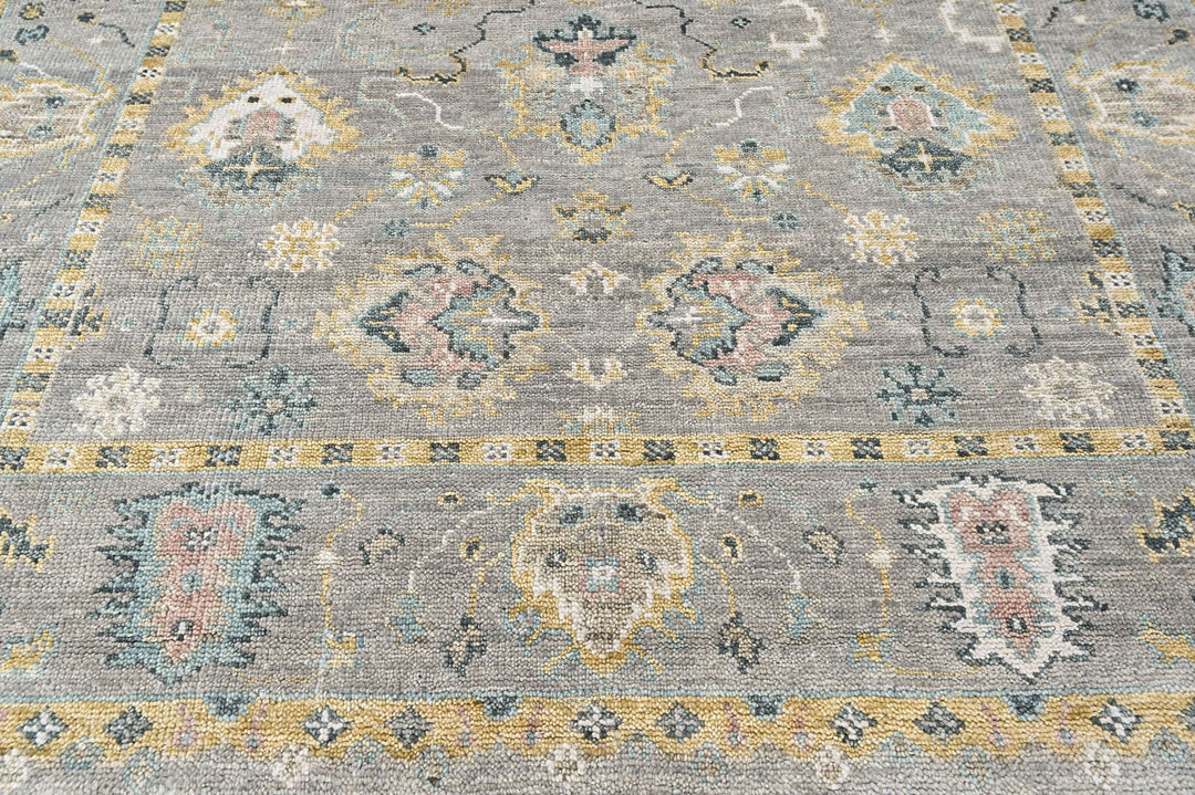 8x10 Gray, Ivory, Sage Color Hand Knotted Oushak Wool Transitional Oriental Rug