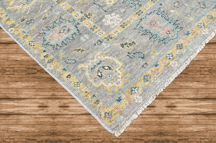 8x10 Gray, Ivory, Sage Color Hand Knotted Oushak Wool Transitional Oriental Rug