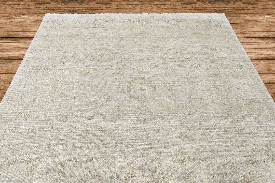 8x10 Tone on Tone Gray, , Color Hand Knotted Oushak Wool Transitional Oriental Rug