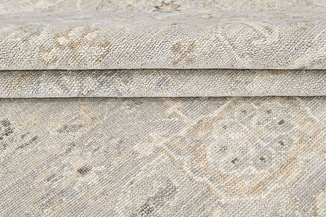 Multi Size Gray Ivory Multi Color Hand Knotted Oushak Wool Transitional Oriental Rug