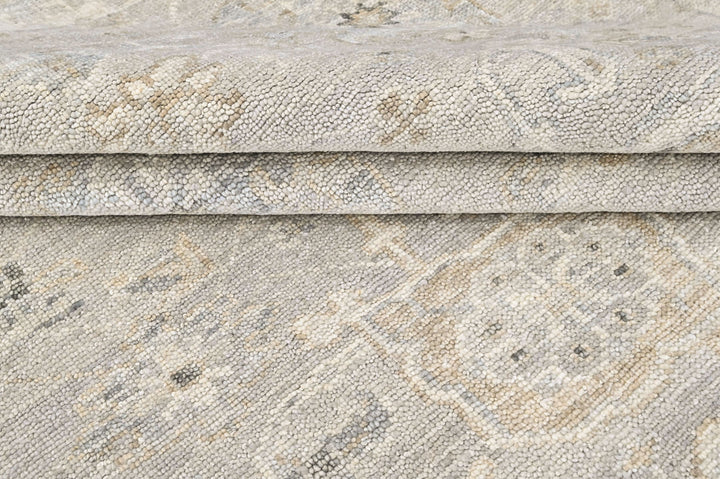 Multi Size Gray Ivory Multi Color Hand Knotted Oushak Wool Transitional Oriental Rug