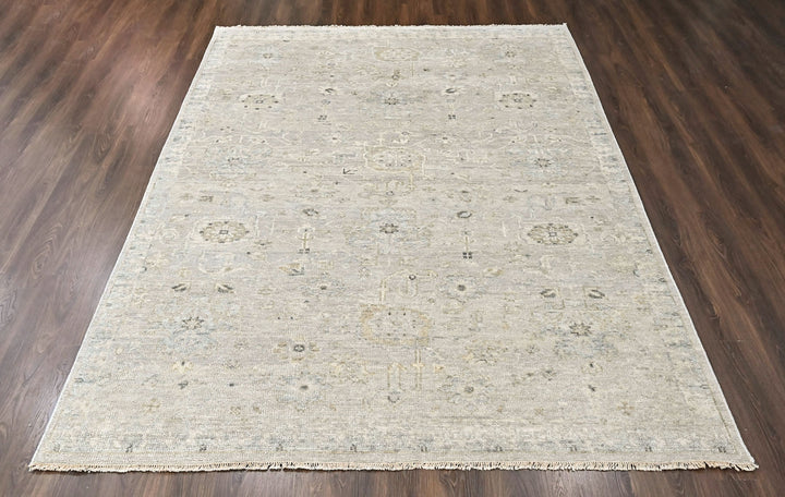 Multi Size Gray Ivory Multi Color Hand Knotted Oushak Wool Transitional Oriental Rug