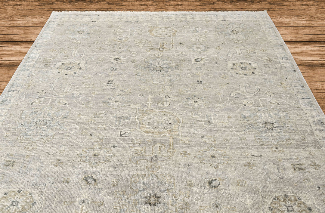 Multi Size Gray Ivory Multi Color Hand Knotted Oushak Wool Transitional Oriental Rug