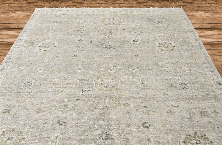 Multi Size Gray Ivory Multi Color Hand Knotted Oushak Wool Transitional Oriental Rug