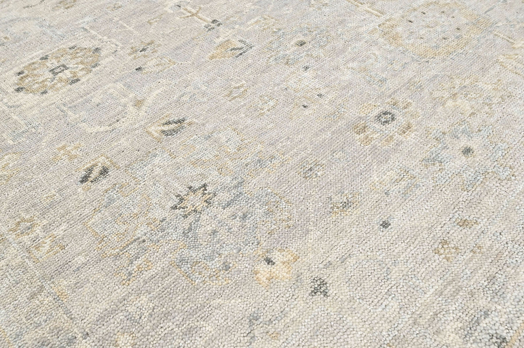 Multi Size Gray Ivory Multi Color Hand Knotted Oushak Wool Transitional Oriental Rug