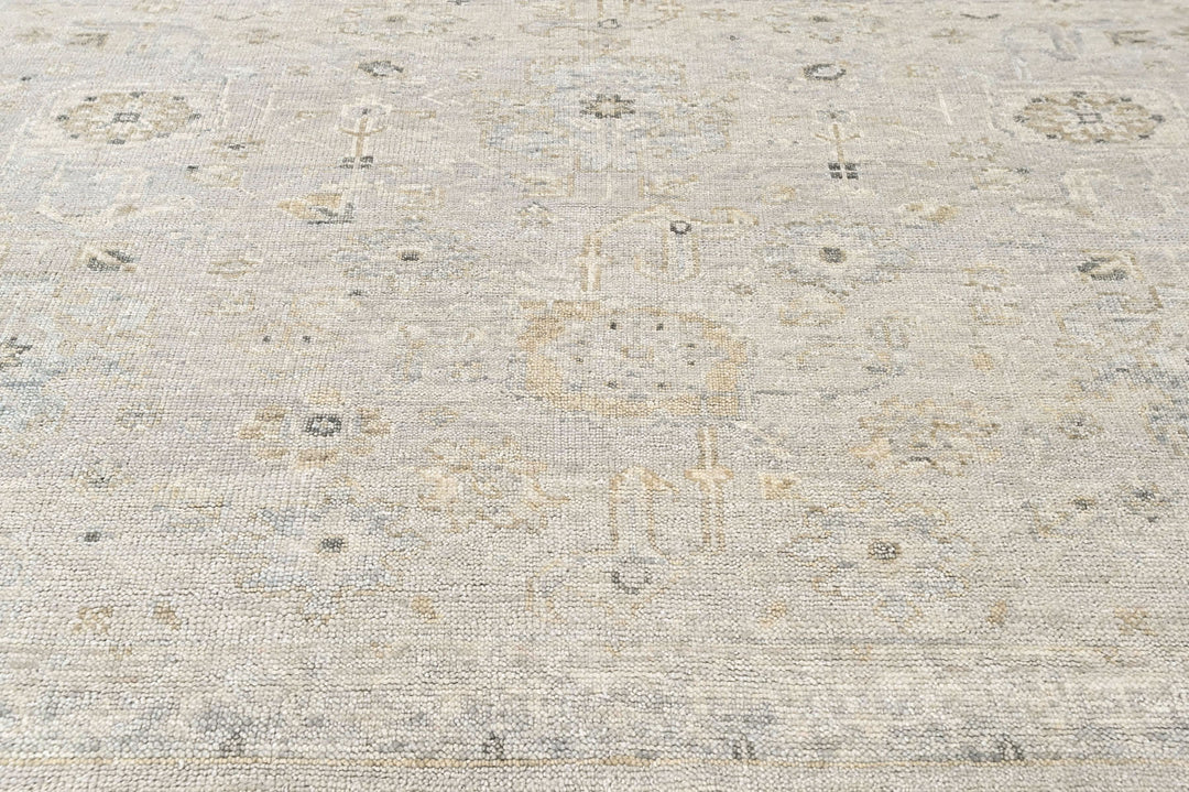 Multi Size Gray Ivory Multi Color Hand Knotted Oushak Wool Transitional Oriental Rug