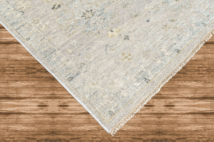 Multi Size Gray Ivory Multi Color Hand Knotted Oushak Wool Transitional Oriental Rug
