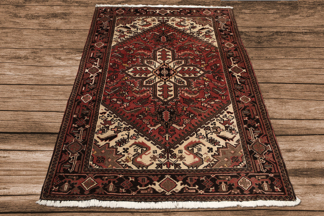 5x7 Rust, Ivory, Charcoal Color Hand Knotted Heriz Wool Traditional Oriental Rug