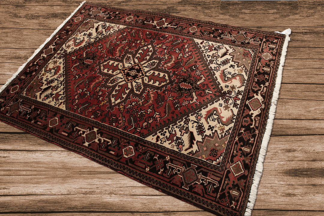 5x7 Rust, Ivory, Charcoal Color Hand Knotted Heriz Wool Traditional Oriental Rug
