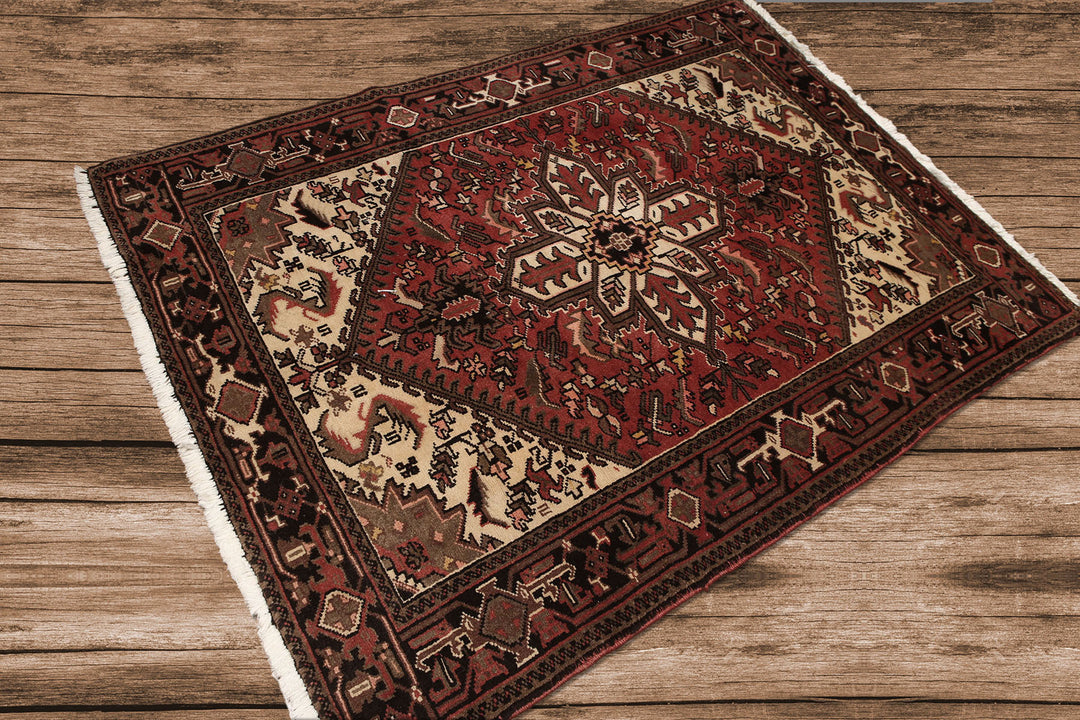 5x7 Rust, Ivory, Charcoal Color Hand Knotted Heriz Wool Traditional Oriental Rug