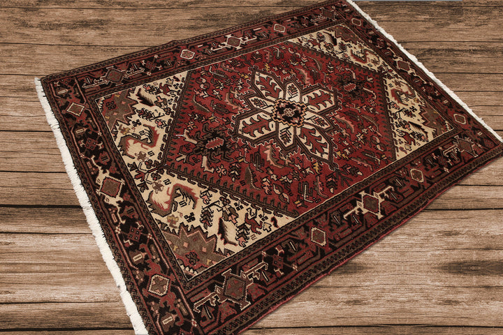 5x7 Rust, Ivory, Charcoal Color Hand Knotted Heriz Wool Traditional Oriental Rug