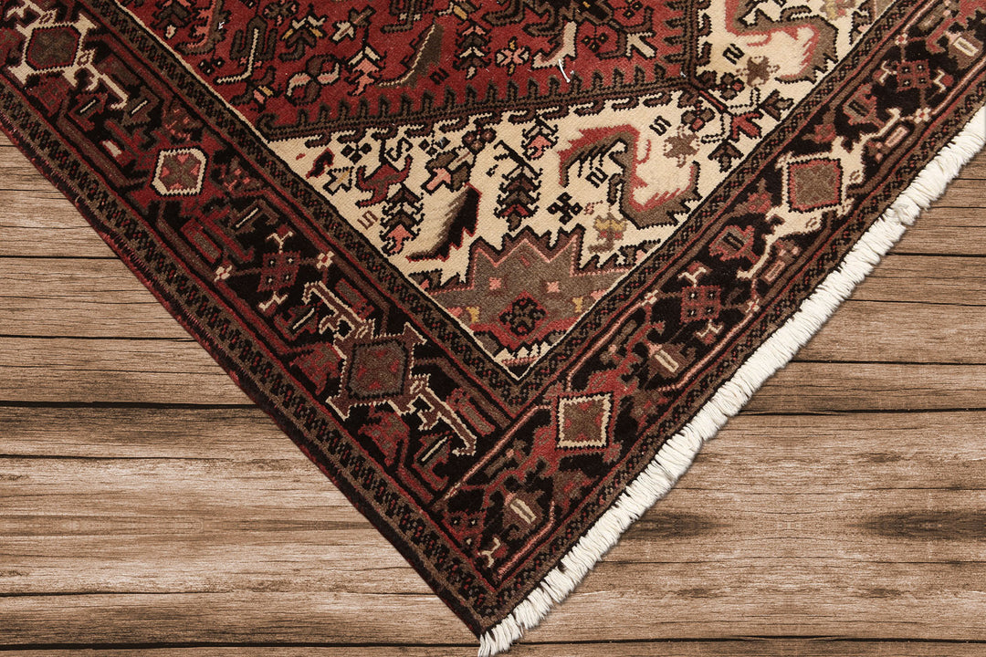 5x7 Rust, Ivory, Charcoal Color Hand Knotted Heriz Wool Traditional Oriental Rug