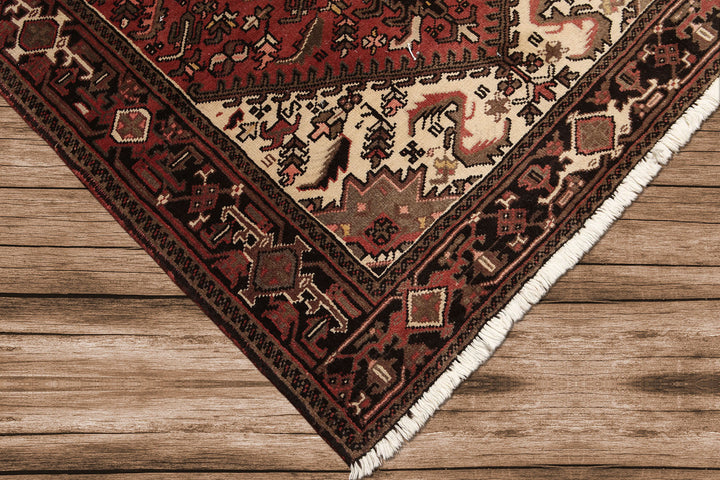 5x7 Rust, Ivory, Charcoal Color Hand Knotted Heriz Wool Traditional Oriental Rug