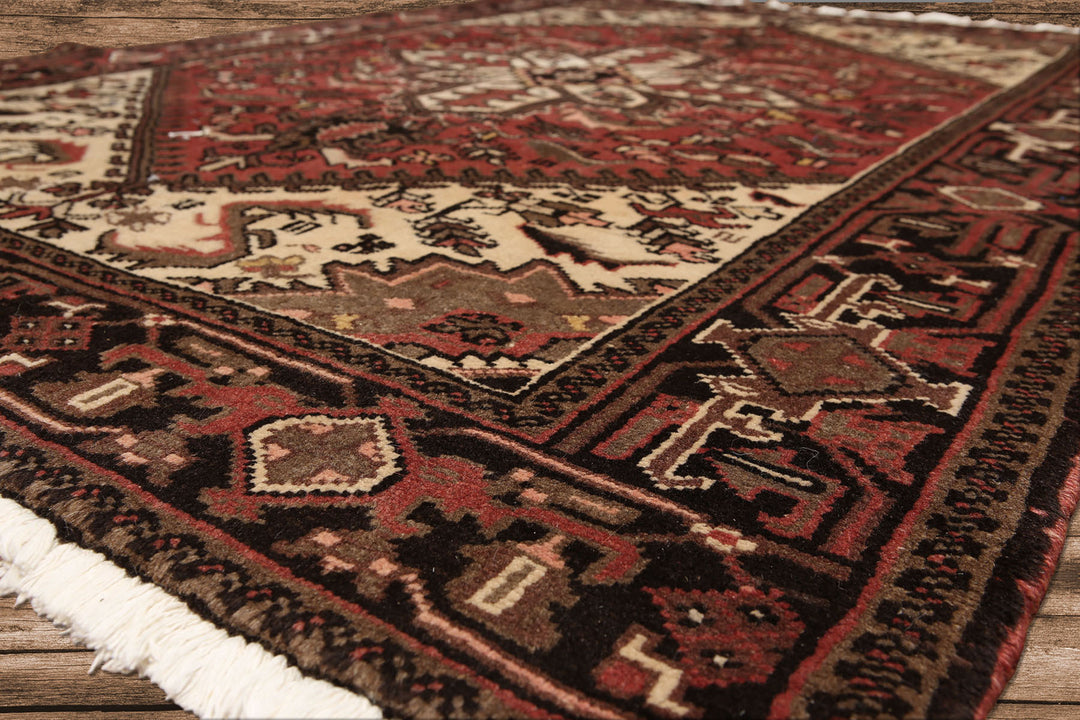 5x7 Rust, Ivory, Charcoal Color Hand Knotted Heriz Wool Traditional Oriental Rug