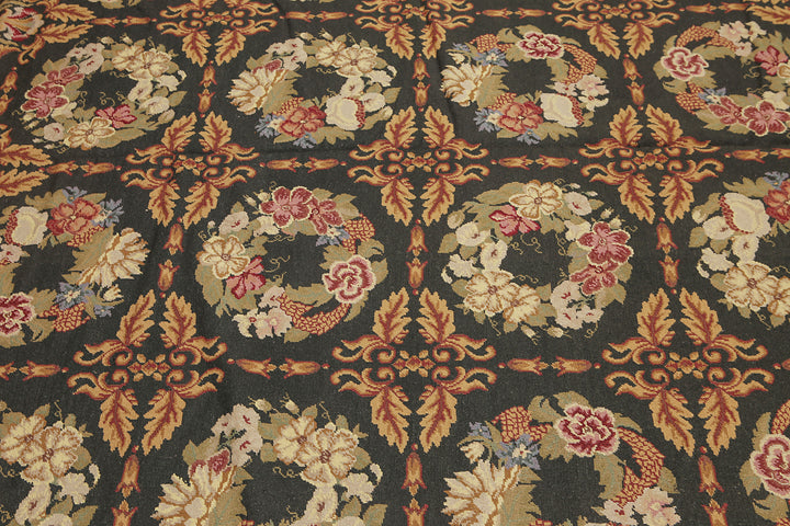 Traditional European floral Aubusson design rug by Celeste Rugs with refined border accents