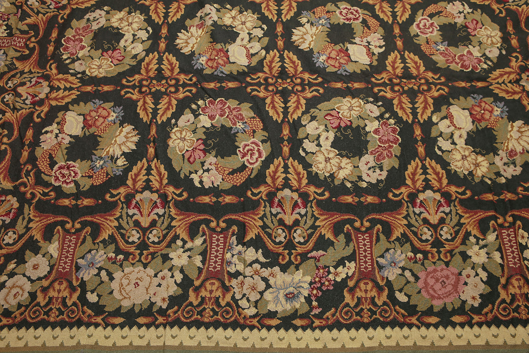 Close-up view of fine wool needlepoint craftsmanship and crisp pattern definition by Celeste Rugs