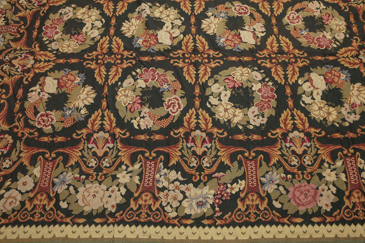 Close-up view of fine wool needlepoint craftsmanship and crisp pattern definition by Celeste Rugs