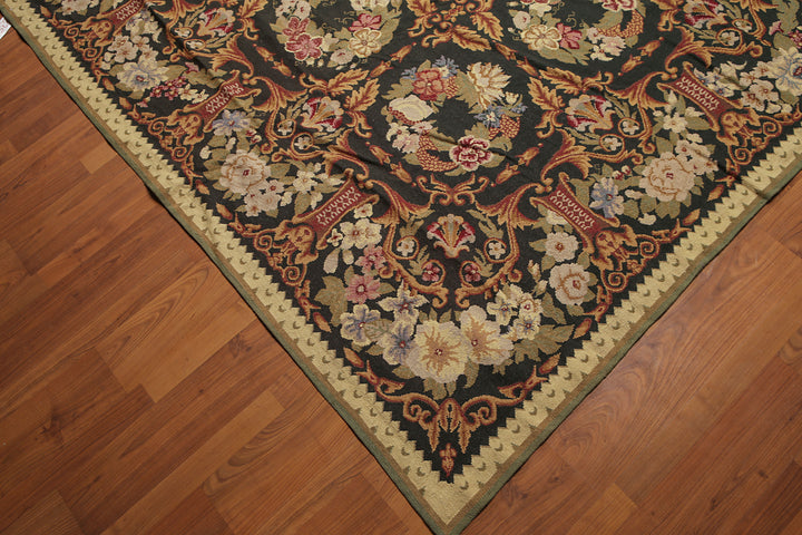 Charcoal multi-color Celeste Rugs Asmara needlepoint rug suited for formal living and dining spaces