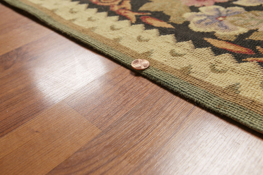 Flat-woven wool needlepoint rug by Celeste Rugs with ultra-low 0.10 inch pile and tapestry-like texture