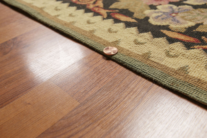 Flat-woven wool needlepoint rug by Celeste Rugs with ultra-low 0.10 inch pile and tapestry-like texture