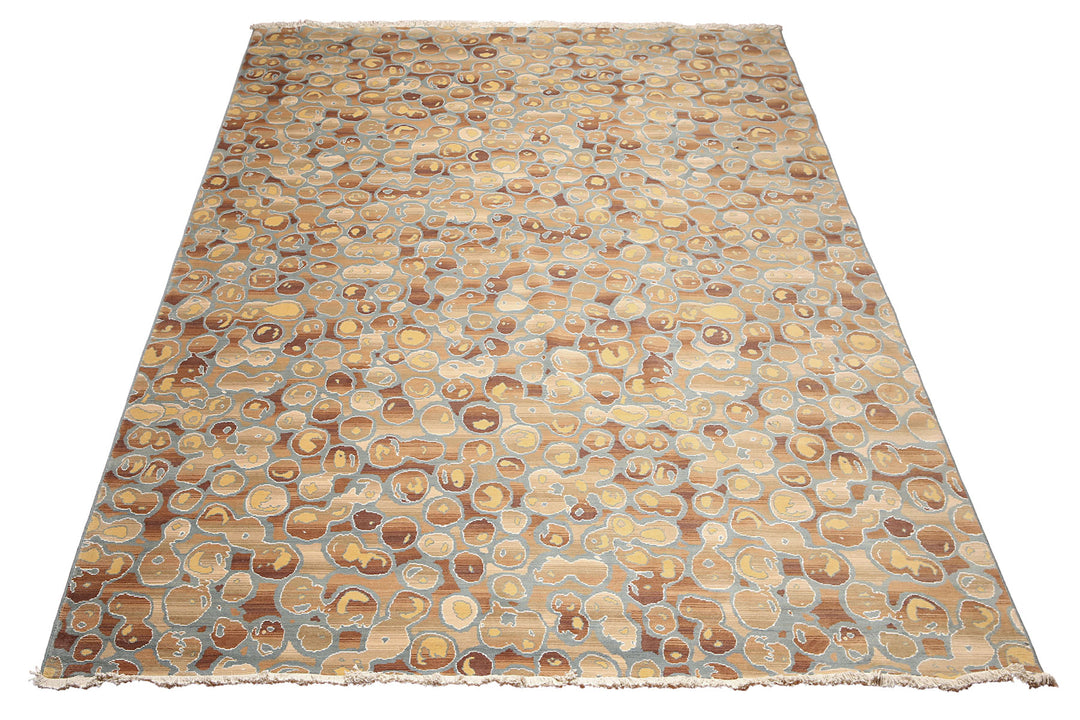 9x12 Aqua, Tan, Brown Color Hand Knotted Full Pile Oriental Wool &amp; Bamboo Silk Contemporary Oriental Rug