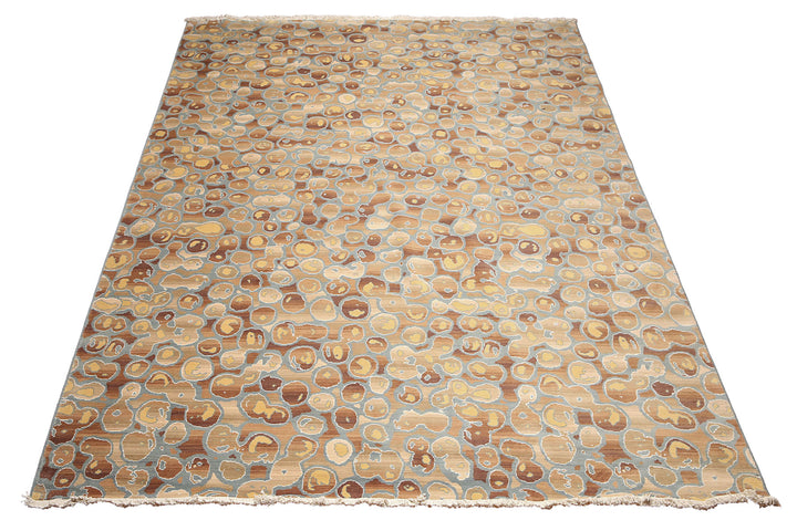 9x12 Aqua, Tan, Brown Color Hand Knotted Full Pile Oriental Wool &amp; Bamboo Silk Contemporary Oriental Rug