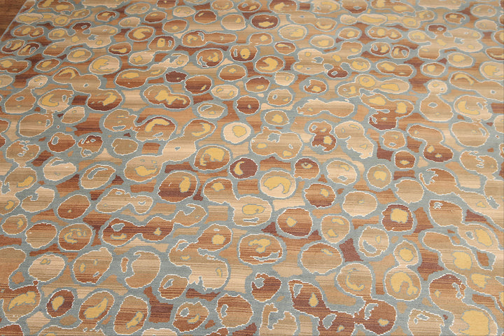 9x12 Aqua, Tan, Brown Color Hand Knotted Full Pile Oriental Wool &amp; Bamboo Silk Contemporary Oriental Rug