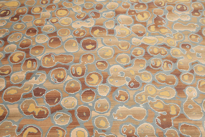 9x12 Aqua, Tan, Brown Color Hand Knotted Full Pile Oriental Wool &amp; Bamboo Silk Contemporary Oriental Rug