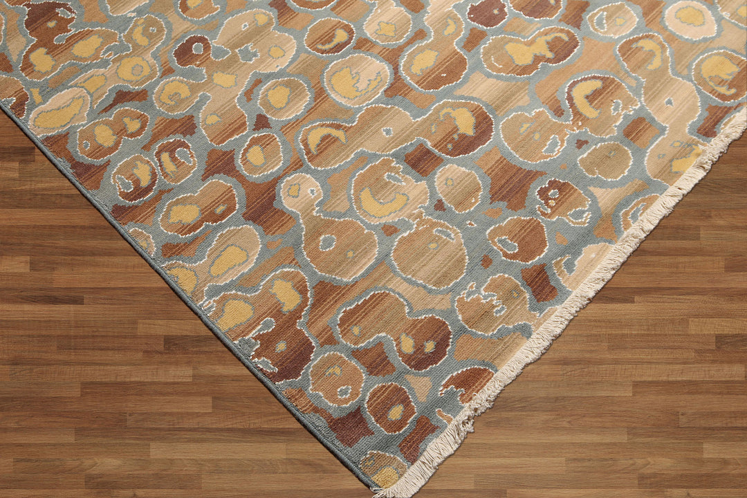 9x12 Aqua, Tan, Brown Color Hand Knotted Full Pile Oriental Wool &amp; Bamboo Silk Contemporary Oriental Rug