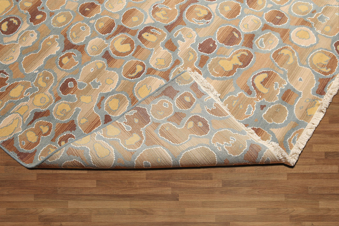 9x12 Aqua, Tan, Brown Color Hand Knotted Full Pile Oriental Wool &amp; Bamboo Silk Contemporary Oriental Rug