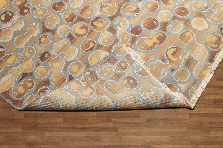 9x12 Aqua, Tan, Brown Color Hand Knotted Full Pile Oriental Wool &amp; Bamboo Silk Contemporary Oriental Rug