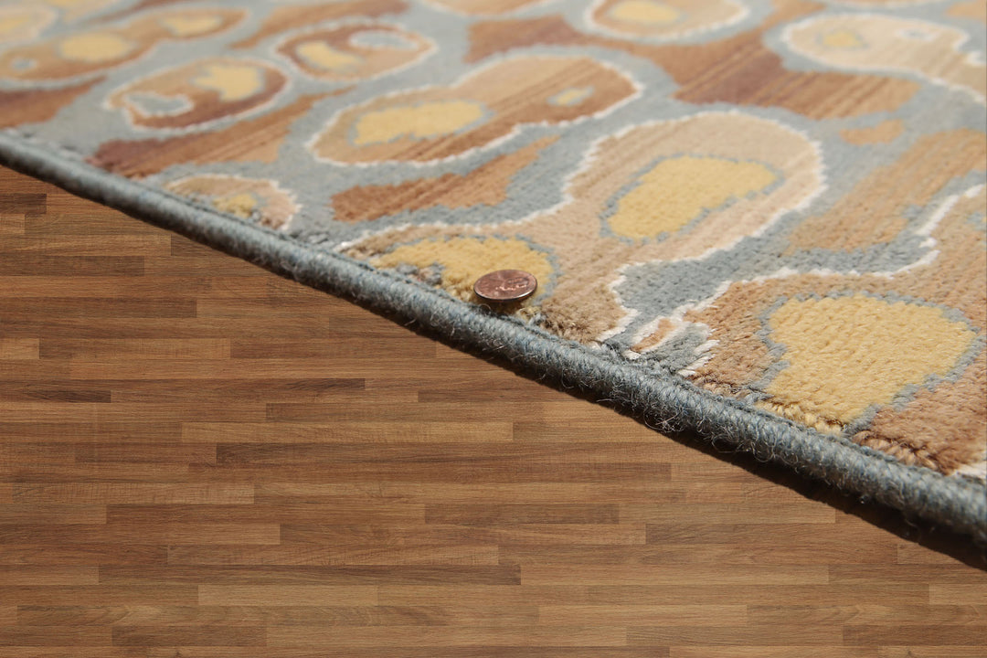 9x12 Aqua, Tan, Brown Color Hand Knotted Full Pile Oriental Wool &amp; Bamboo Silk Contemporary Oriental Rug