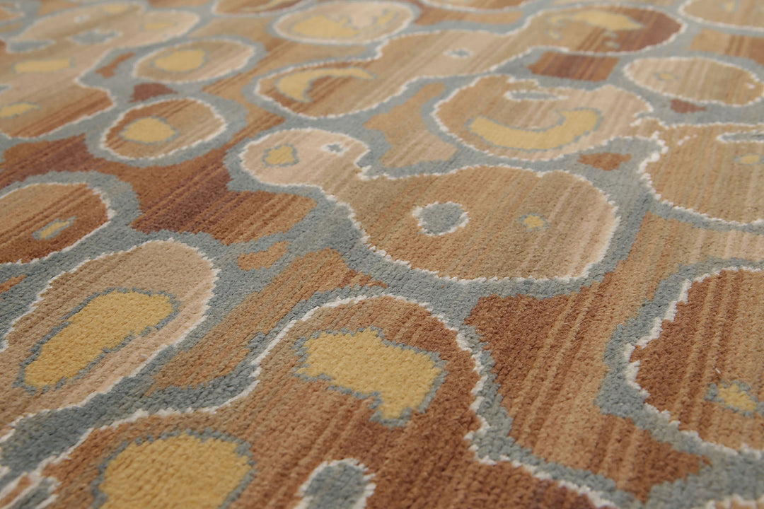 9x12 Aqua, Tan, Brown Color Hand Knotted Full Pile Oriental Wool &amp; Bamboo Silk Contemporary Oriental Rug