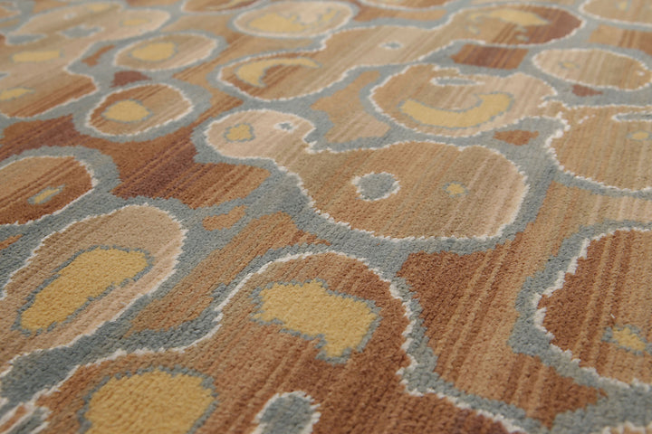 9x12 Aqua, Tan, Brown Color Hand Knotted Full Pile Oriental Wool &amp; Bamboo Silk Contemporary Oriental Rug