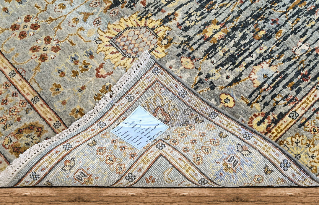 6x9 Slate, Charcoal, Gold Color Hand Knotted Oushak Wool Modern Oriental Rug