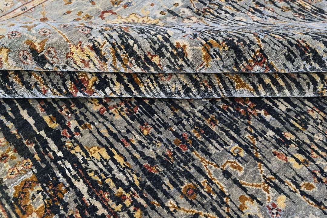 6x9 Slate, Charcoal, Gold Color Hand Knotted Oushak Wool Modern Oriental Rug