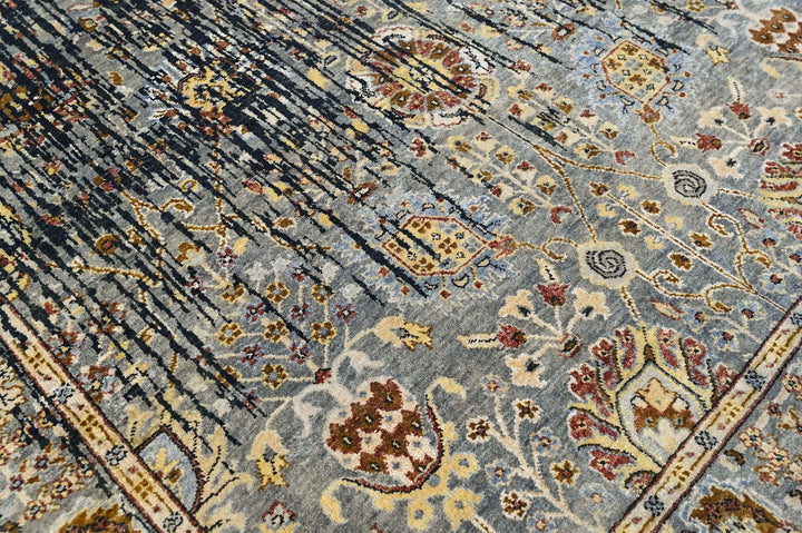 6x9 Slate, Charcoal, Gold Color Hand Knotted Oushak Wool Modern Oriental Rug