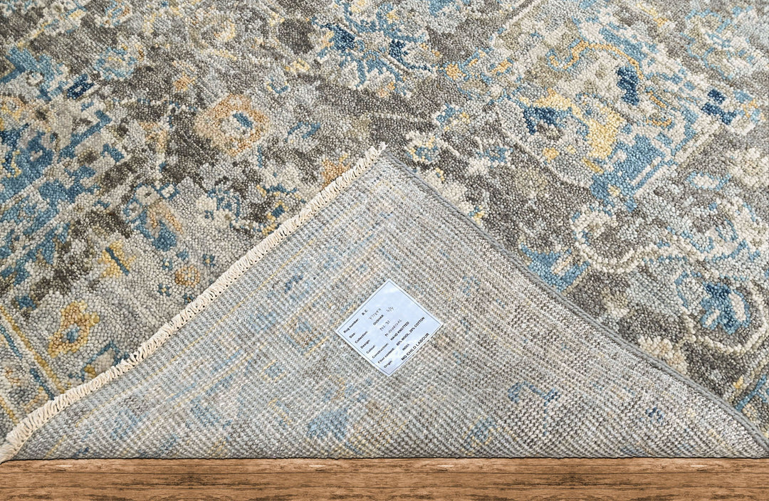 8x10 Gray, Blue, Light Gold Color Hand Knotted Oushak Wool Transitional Oriental Rug