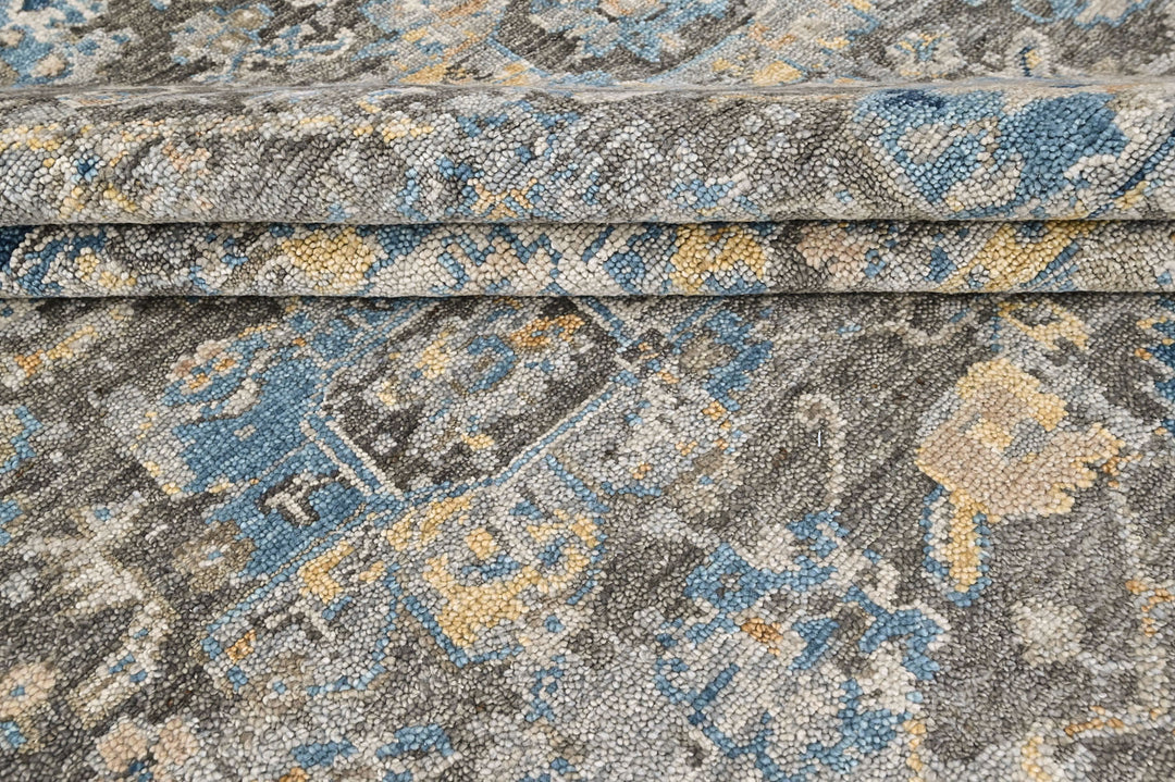 8x10 Gray, Blue, Light Gold Color Hand Knotted Oushak Wool Transitional Oriental Rug