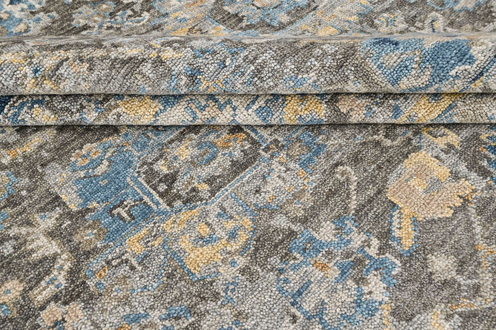 8x10 Gray, Blue, Light Gold Color Hand Knotted Oushak Wool Transitional Oriental Rug